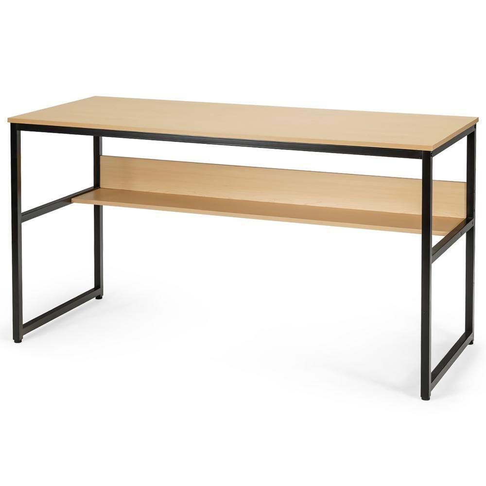 Costway 55'' Computer Desk Writing Table Workstation Home Office w/Bookshelf Natural