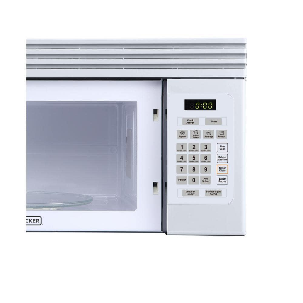 Black+Decker EM044KJNP10A 1.6-Cu. Ft. Over-the-Range Microwave with Top Mount Air Recirculation Vent, White
