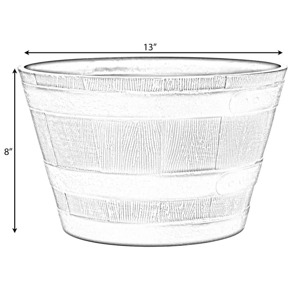 ardenised 4-Piece Round Half Barrel Flower Pots Rustic Farmhouse Style Faux Wood Planter Containers for Indoor & Outdoor Use