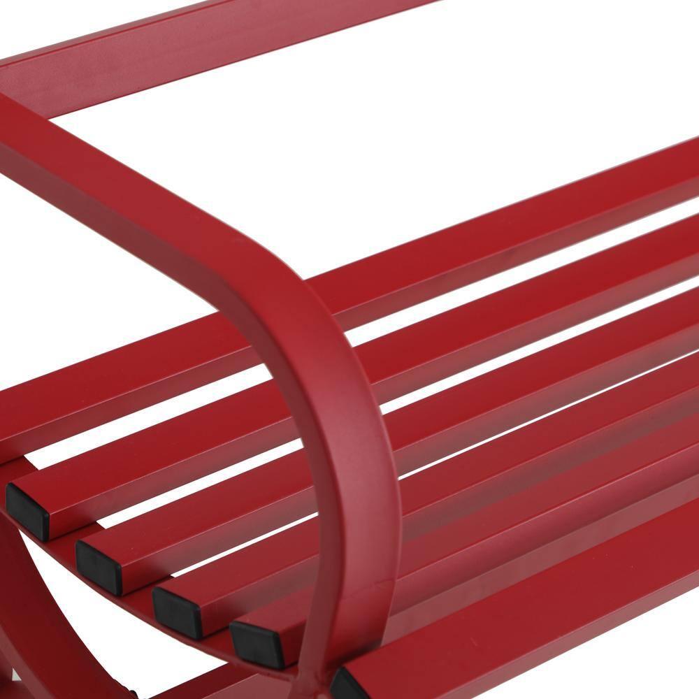 PHI VILLA Outdoor Garden Bench, 48” Long Metal Steel Bench with Backrest and Armrests, Modern Slatted Design for Patio, Lawn, Yard, Porch - Red