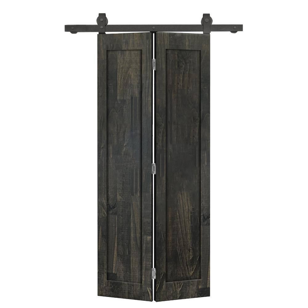 Calhome 1 Panel Shaker Pine Wood Bi-Fold Door with Sliding Barn Door Hardware Kit