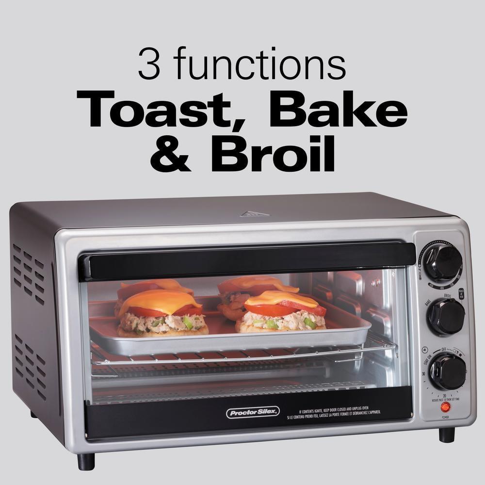 Proctor Silex 6sl Toaster Oven 31124: Countertop Small Oven, 1500W, Silver, Includes Broiler & Baking Pan, Freestanding