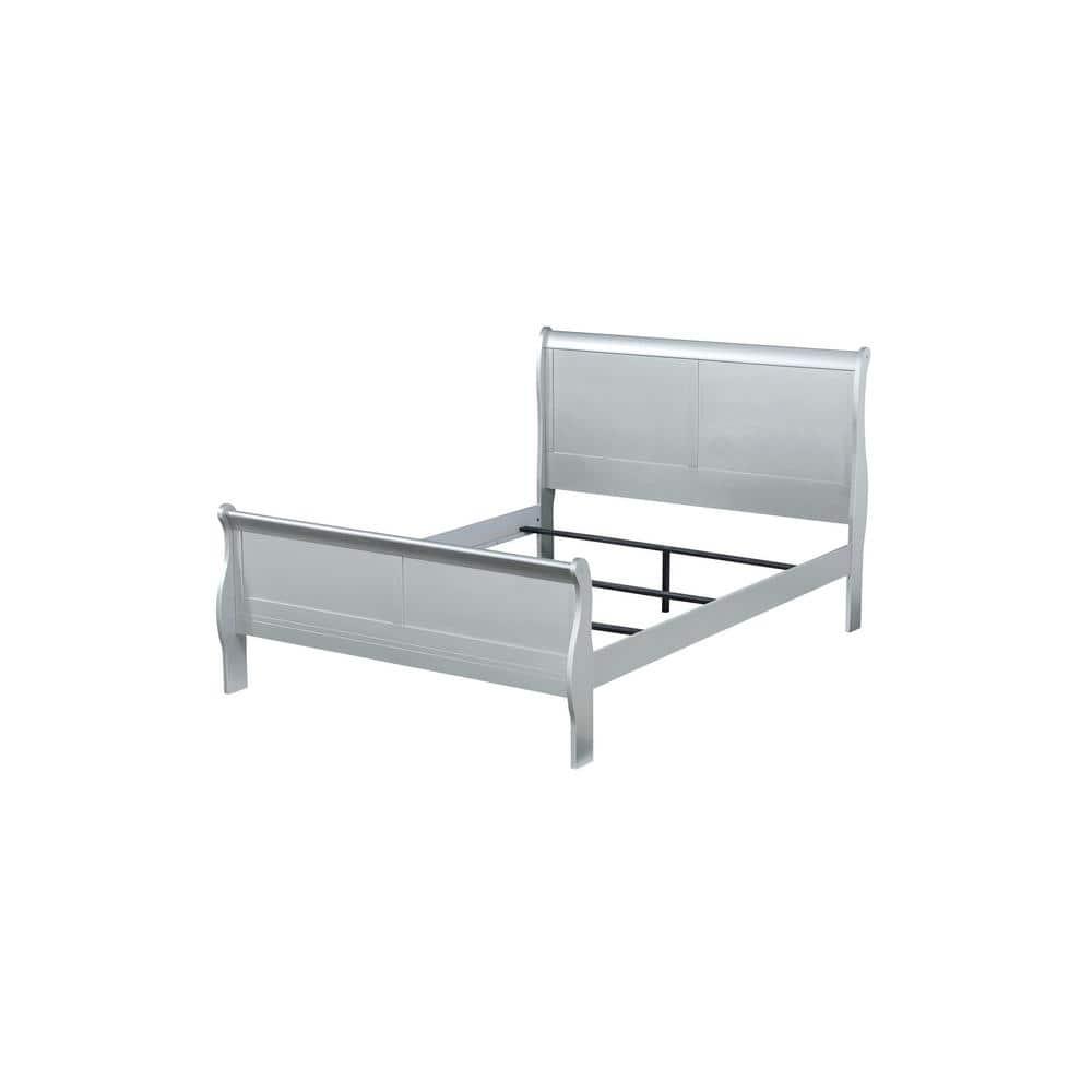 Full Louis Philippe Bed Platinum - Acme Furniture: Classic Sleigh, Pine Wood Frame, Box Spring Required
