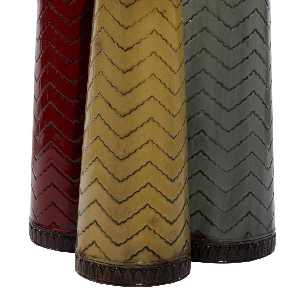 DecMode 32", 27", 22"H Tall Enameled Bottleneck Floor Multi Colored Metal Vase with Chevron Pattern, Set of 3