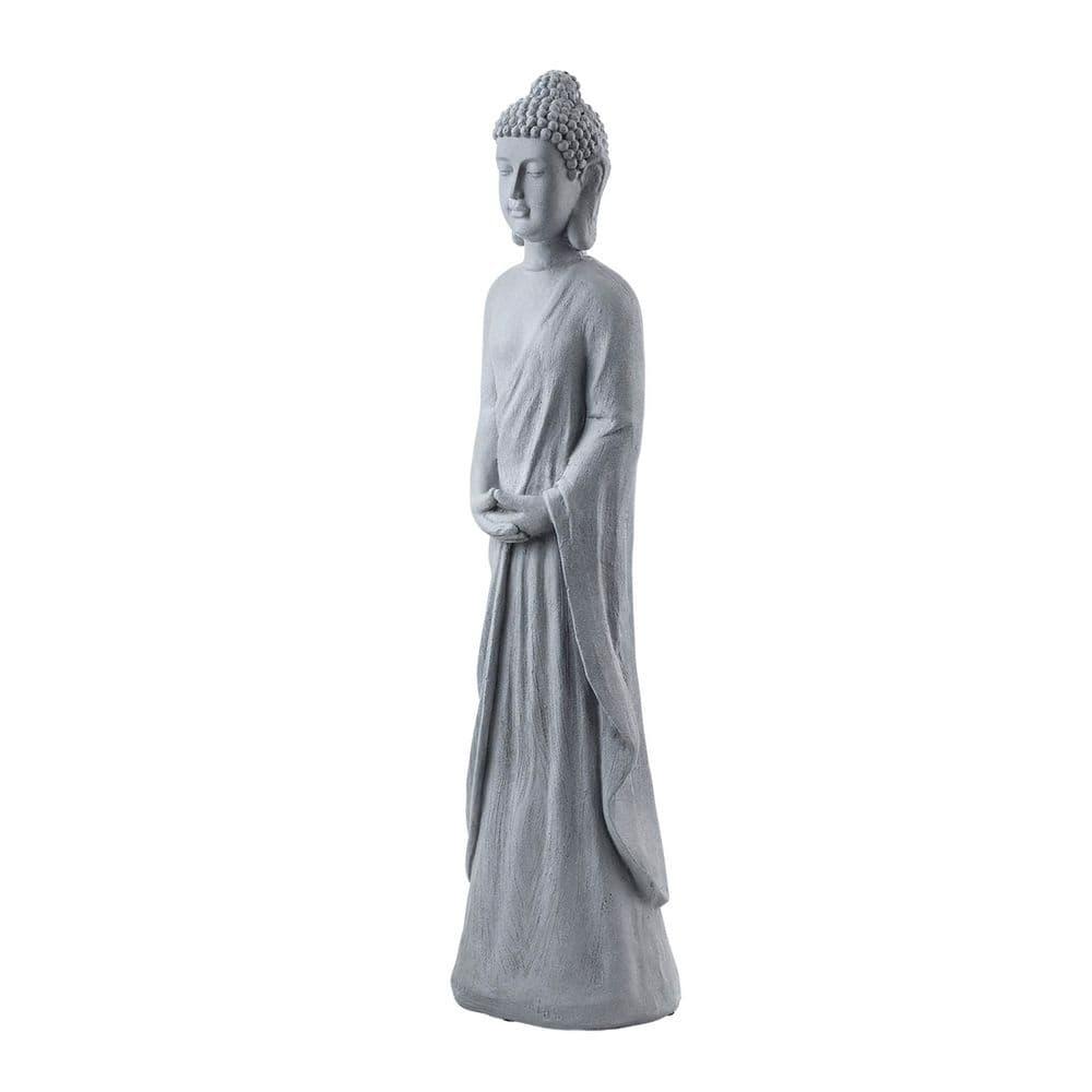 32" Magnesium Oxide Standing Buddha Statue Gray - Alpine Corporation: Outdoor Decor, Garden Accent