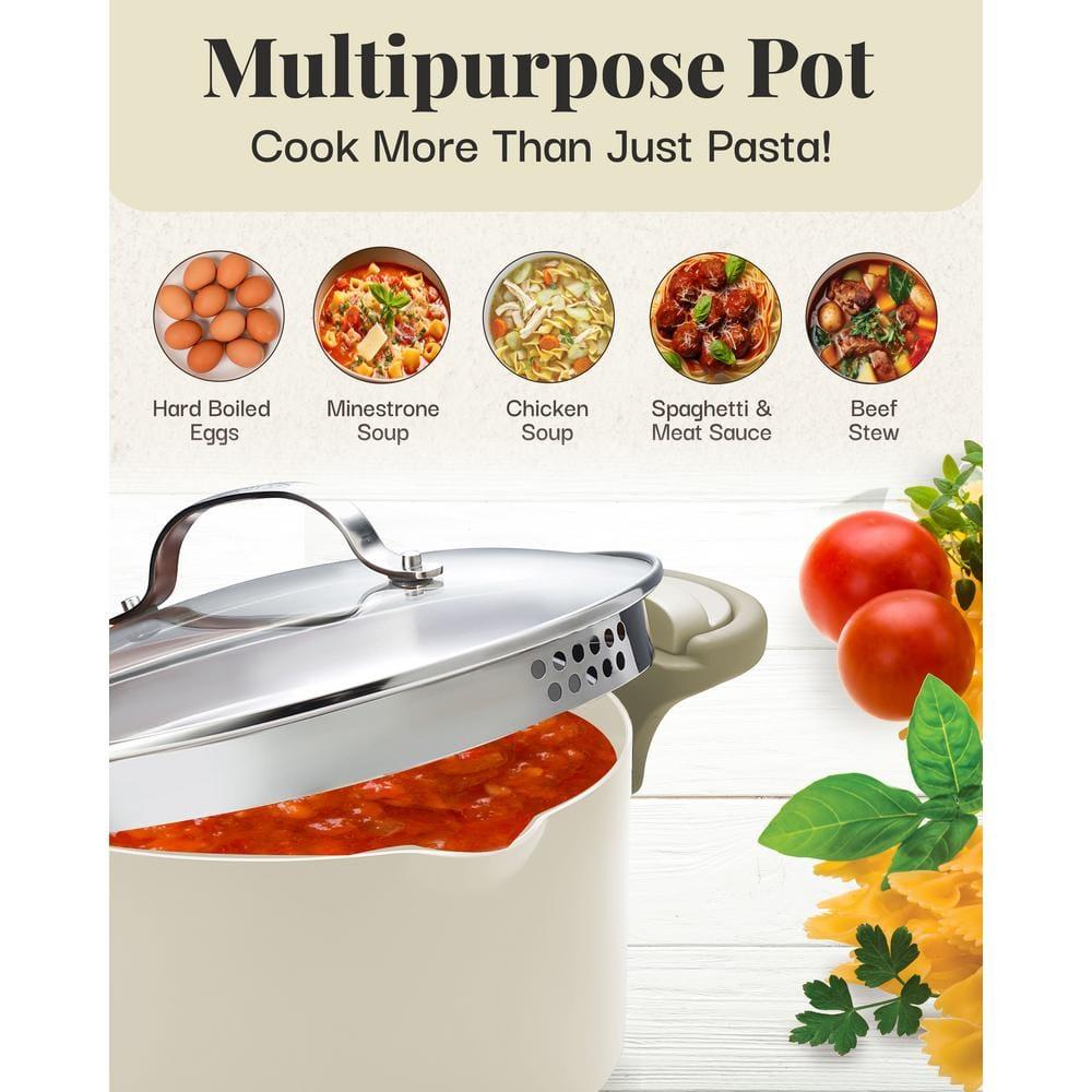 Gotham Steel Cream Ultra Nonstick Ceramic 8 Qt Pasta Pot with Strainer and Twist & Lock Handles