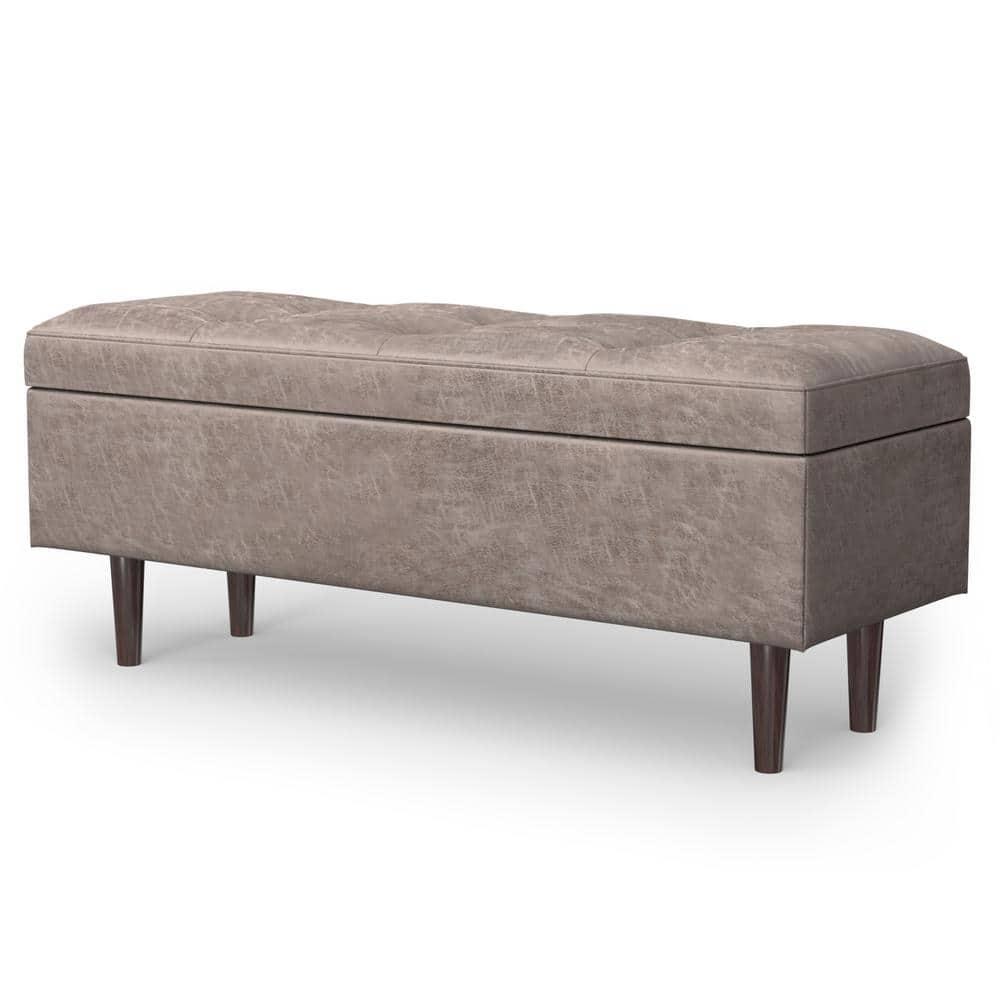 Simpli Home Shay 48"W Upholstered Storage Ottoman with Lift Top and Tufted Detailing
