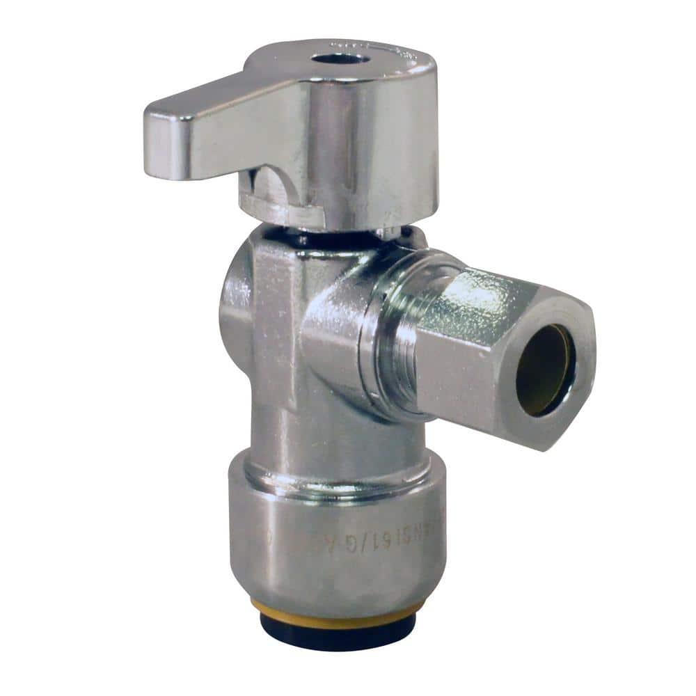 Tectite FSBVA1238C 1/2 in. Chrome-Plated Brass Push-to-Connect x 3/8 in. O.D. Compression Quarter-Turn Angle Stop Valve