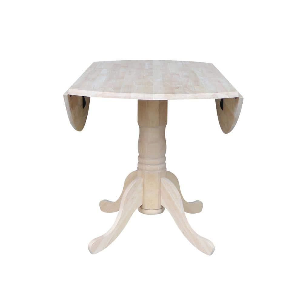 42" Mason Round Dual Dining Table Unfinished - International Concepts: Parawood, Drop Leaves