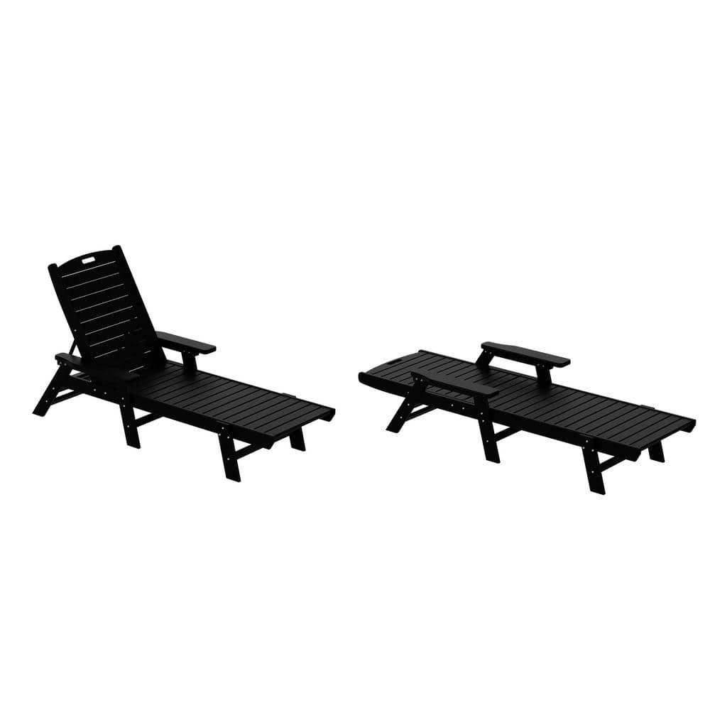 Polytrends Laguna 78" Poly Weather-Resistant Outdoor Chaise Lounge (Set of 2) Black