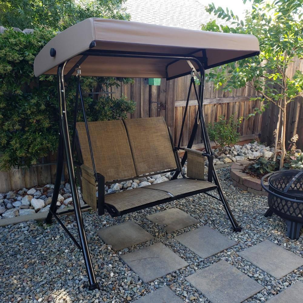 PURPLE LEAF 2-Seat Deluxe Outdoor Patio Porch Swing with Weather Resistant Steel Frame, Adjustable Tilt Canopy, Beige