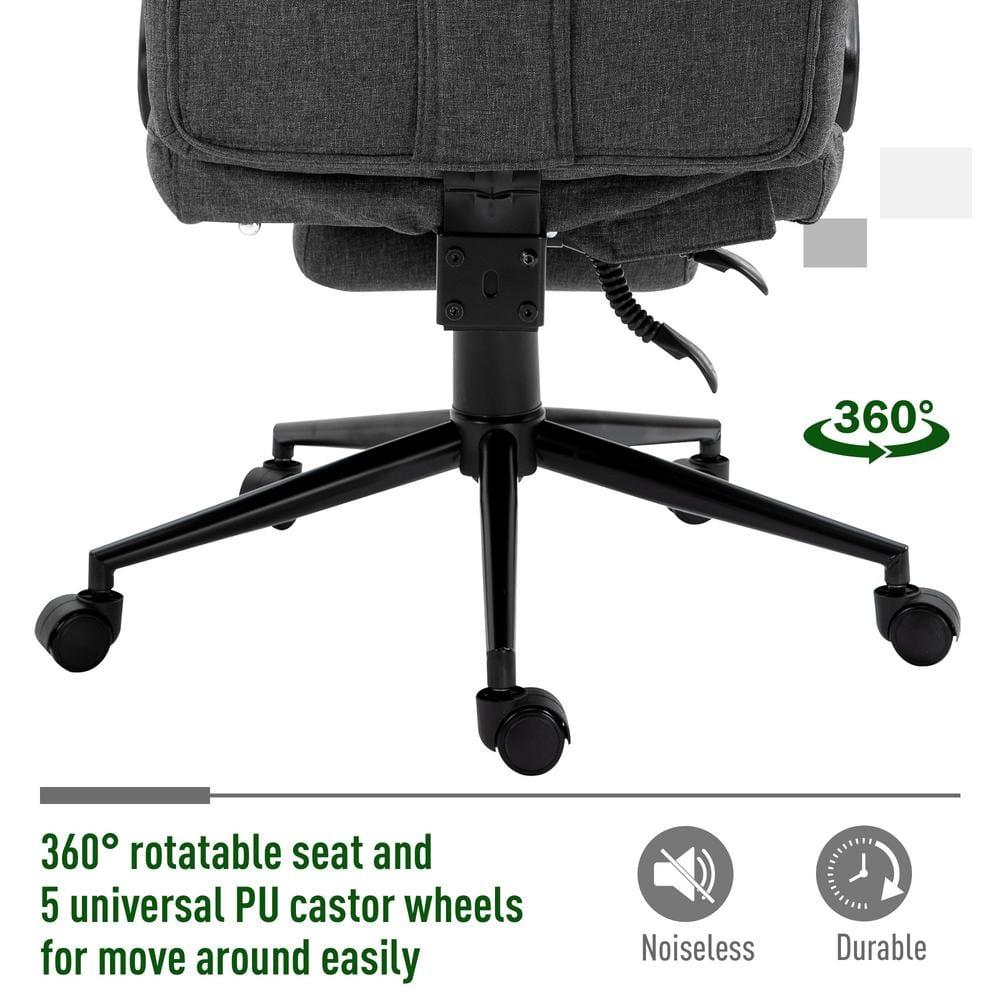 Vinsetto Executive Linen-Feel Fabric Office Chair High Back Swivel Task Chair with Upholstered Retractable Footrest, Headrest and Padded Armrest, Dark Grey