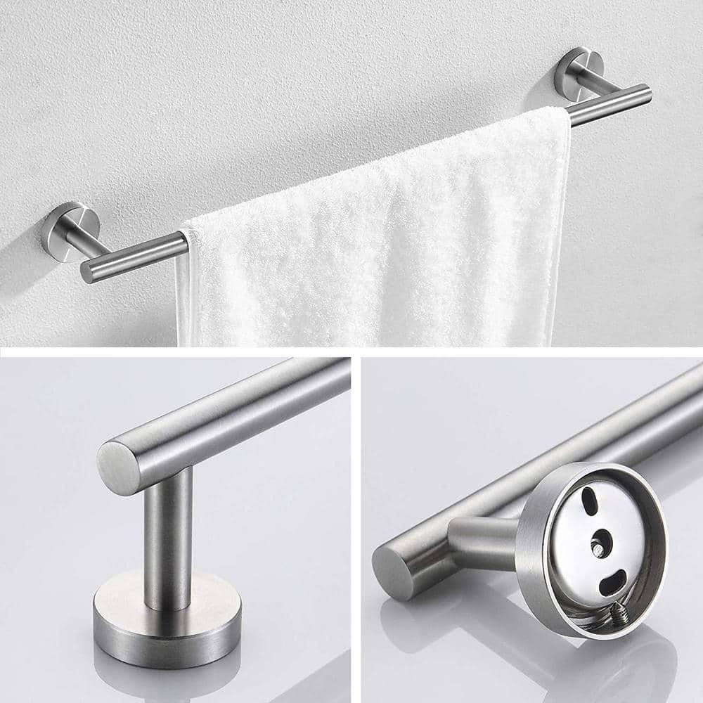 4-Piece Bathroom Accessories Set Brushed Stainless Steel Wall Mount - Includes Double Towel Bar, Hand Towel Rack, Toilet Paper Holder, Robe Hooks, BS100S4-BN