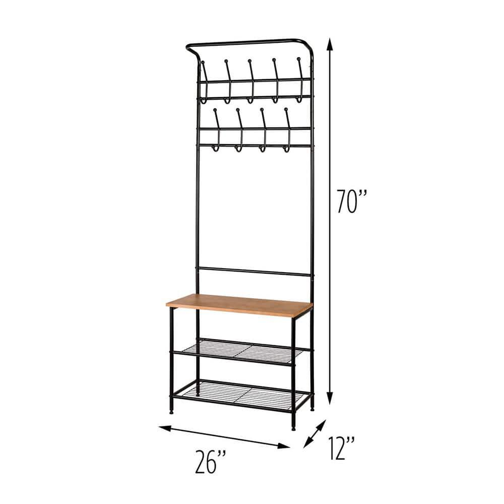 Honey-Can-Do Entryway Storage Valet, 25.75" L x 12.25" W x 70.25" H, Black