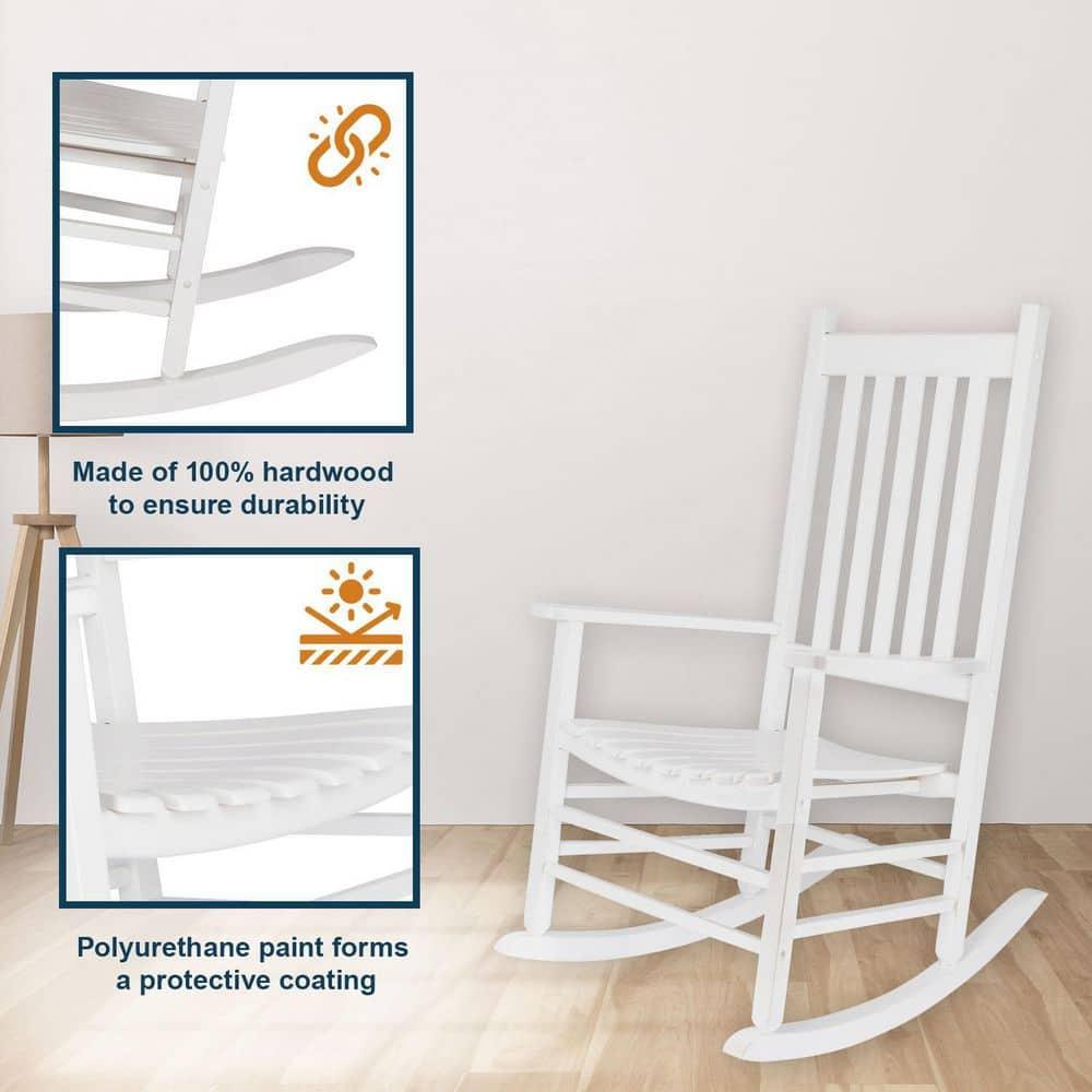 White Solid Wood Outdoor Rocking Chair with Arms