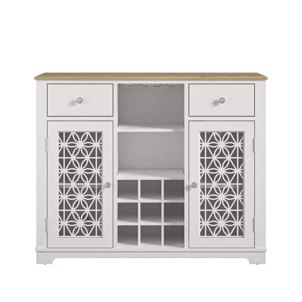47" Wine Cabinet with Glass Doors Feature and Silk-Screened Pattern Design Cool Gray - Festivo