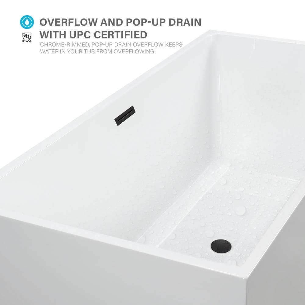Vanity Art 67" Acrylic Freestanding Soaking Bathtub with Overflow and Pop-up Drain