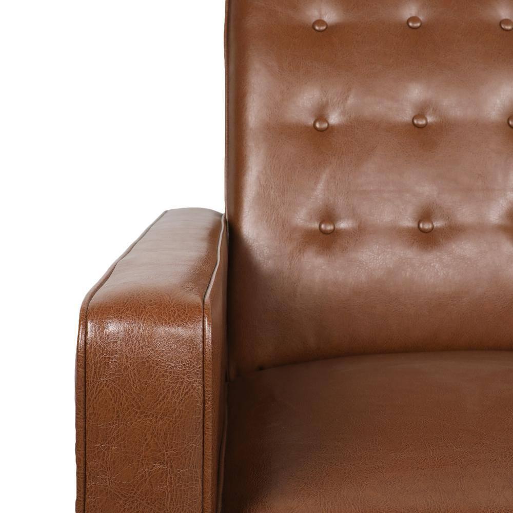 Noble House Craigue Faux Leather Tufted Loveseat Pushback Recliner, Cognac Brown