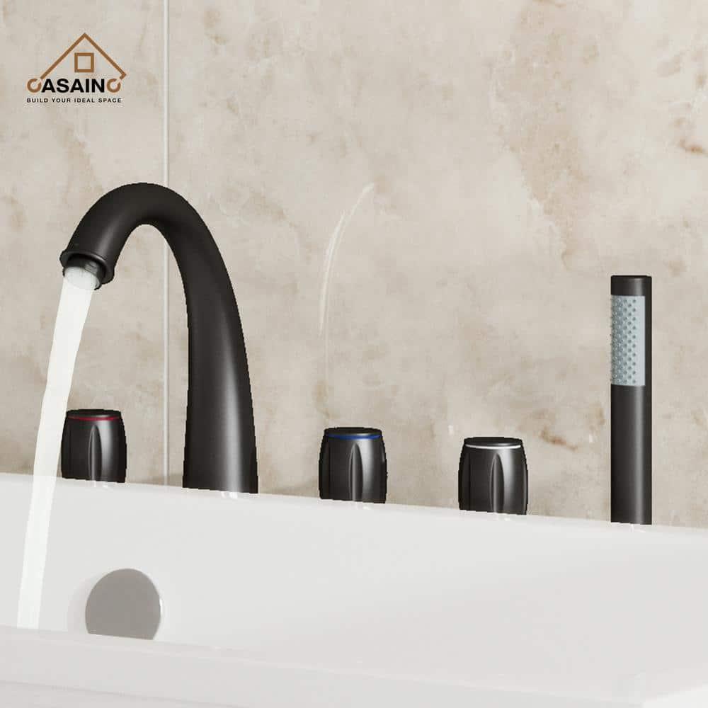 3 Handles Deck Mount Roman Tub Faucet With Hand Shower