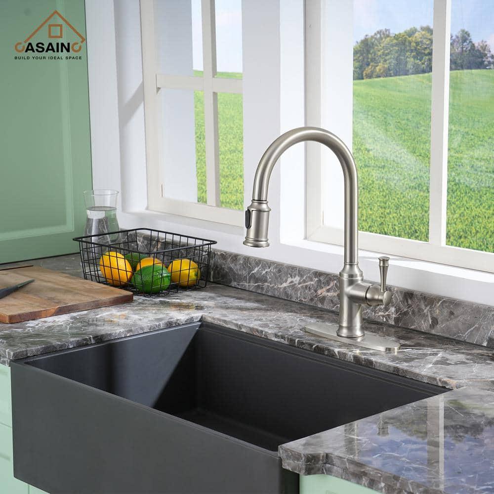 CASAINC 1.8 GPM Single-Handle Pull-Down Kitchen Faucet Single Hole Faucet