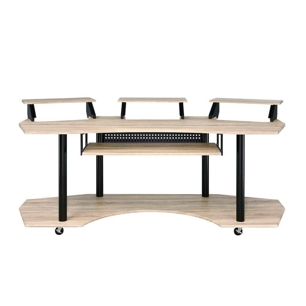 Acme Furniture Eleazar 3 Stands Computer Desk Natural Oak: Metal Frame, Veneer Surface, Hutch Storage