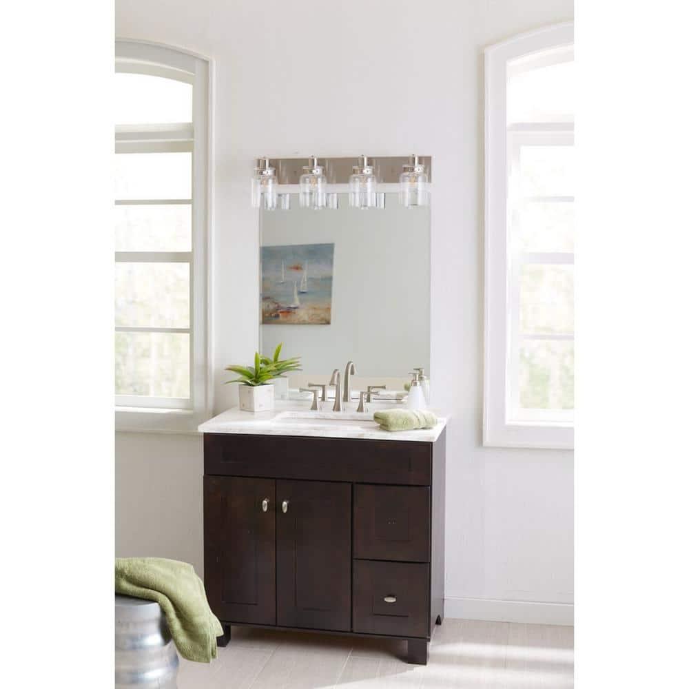 Progress Lighting Calhoun 4-Light Bath Vanity, Brushed Nickel, Clear Glass Shade