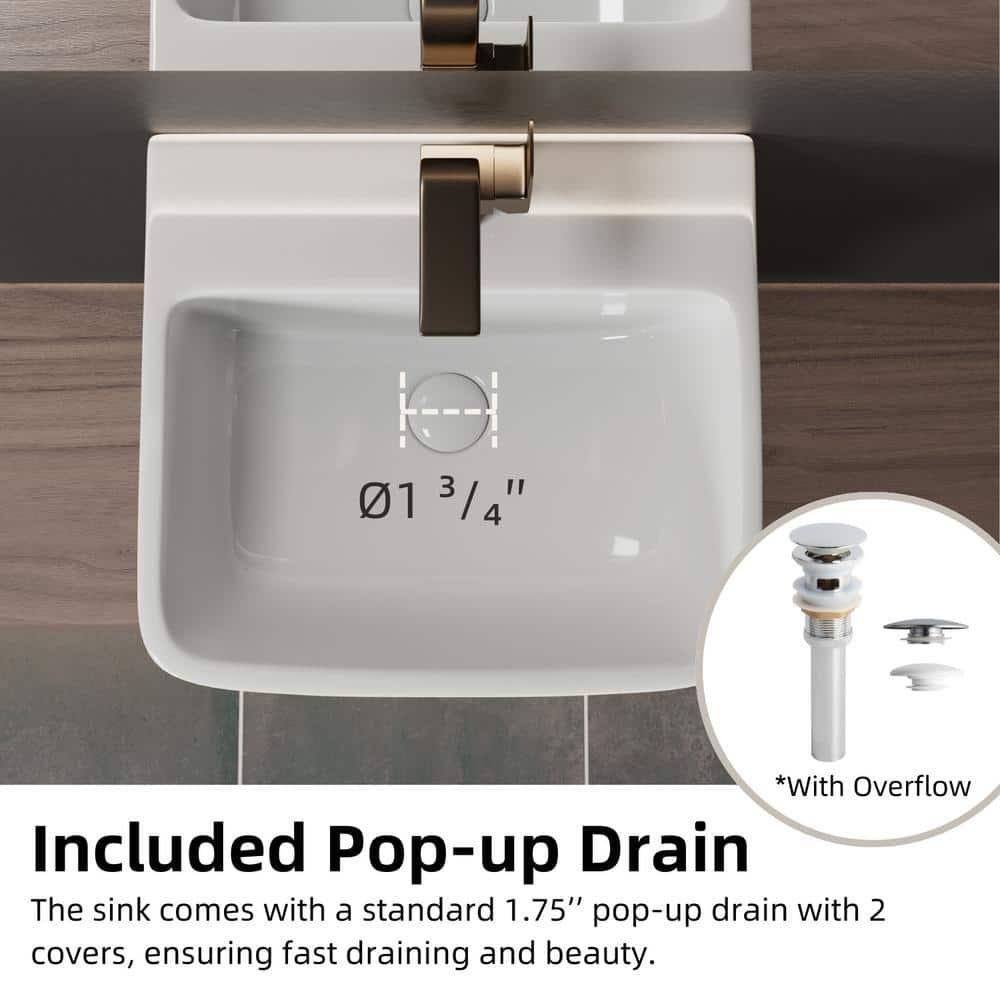 Los Flexi Wall Mount Sink with Overflow, Modern Floating Bathroom Vessel Sink, Single Faucet Hole, Pop-up Drain Included