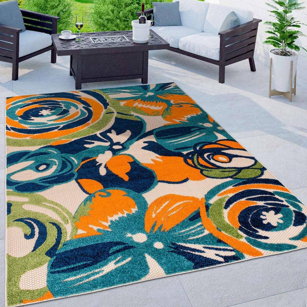 World Rug Gallery Modern Floral Indoor/Outdoor Area Rug - Multi 5' x 7'