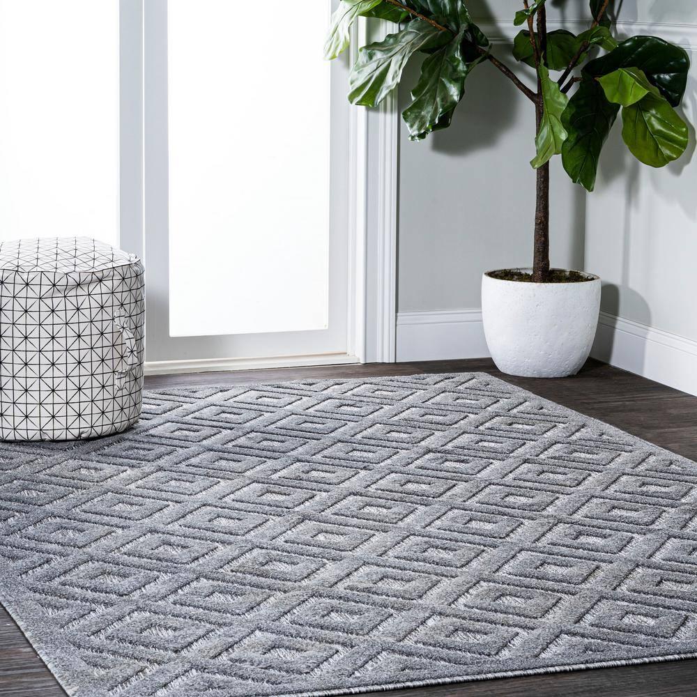 3'x5' Portmany Neutral Diamond Trellis Indoor/Outdoor Area Rug, Dark Gray - JONATHAN Y