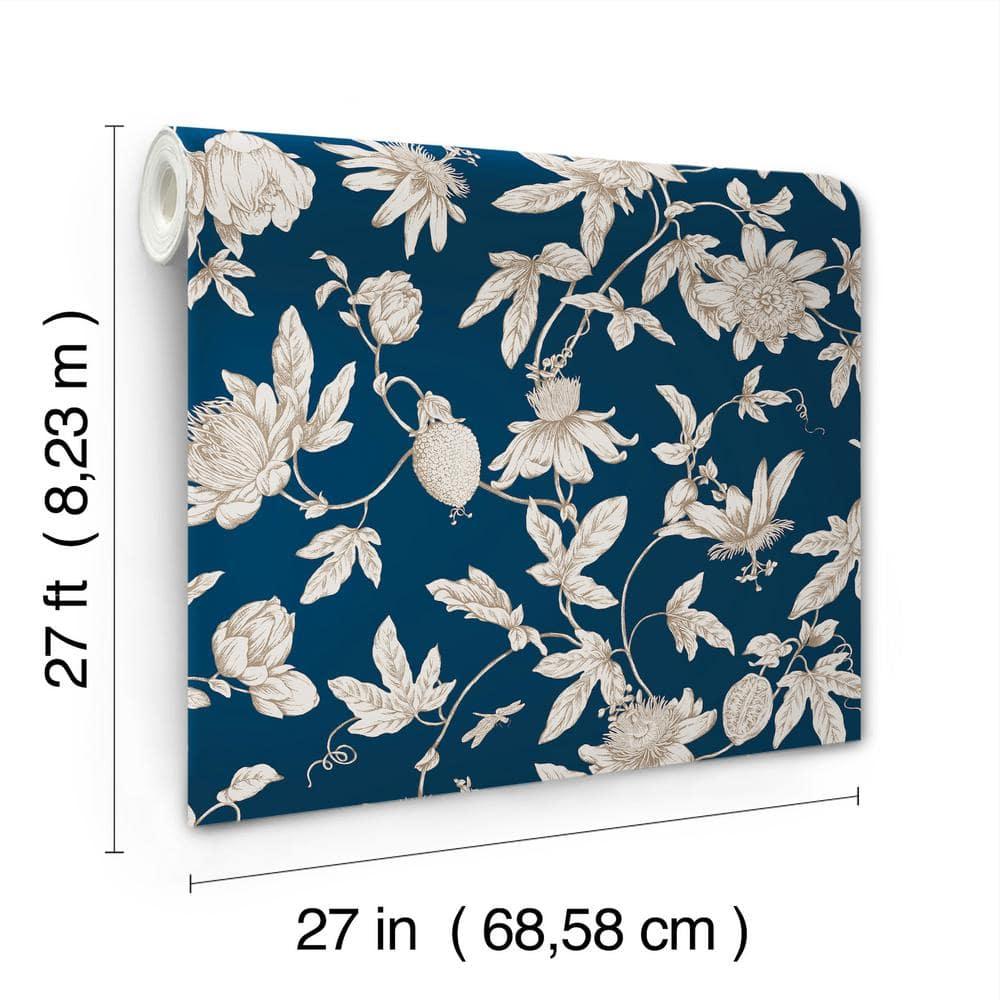 Passion Flower Toile Floral Wallpaper
