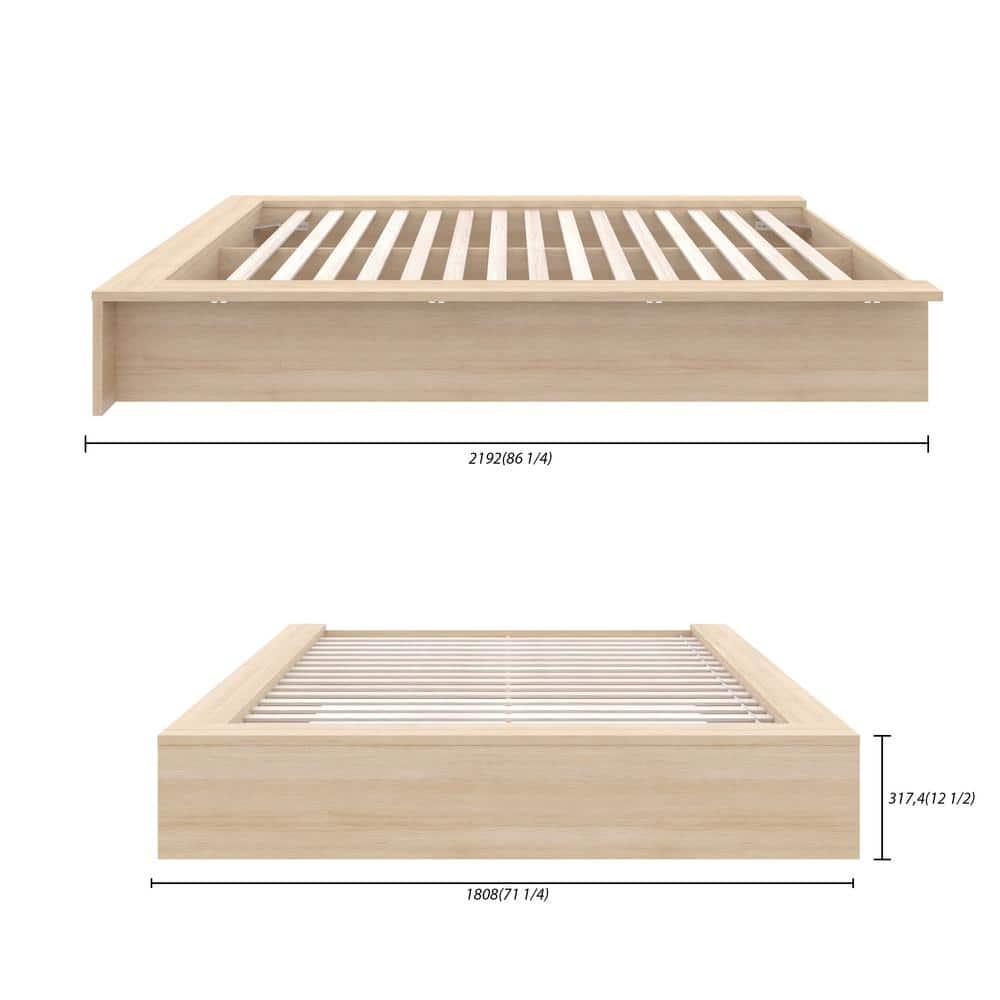 Nexera Queen James Platform Bed Natural Blonde: Engineered Oak Finish, Minimalist Design, No Box Spring Needed