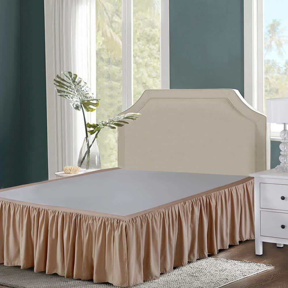 Mocha Twin Ruffled Polyester Bed Skirt with 14-Inch Drop