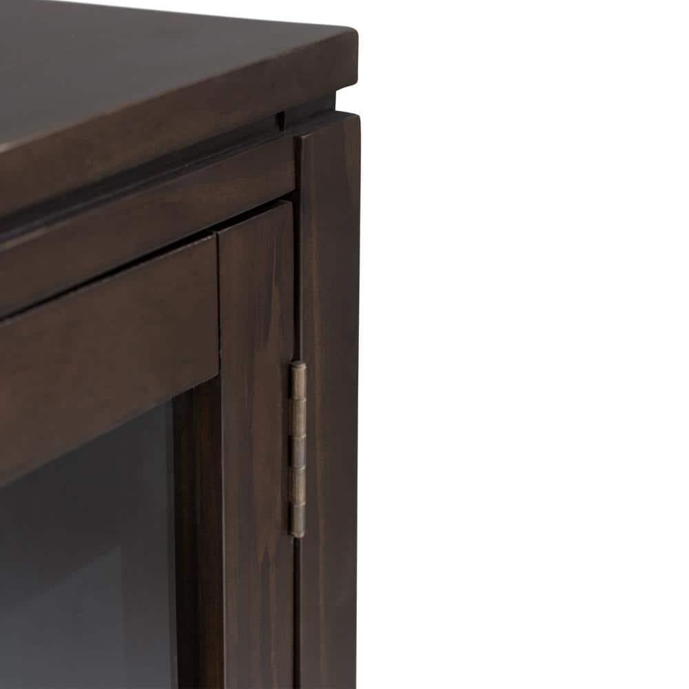 Simpli Home Cosmopolitan 36"W Solid Wood 4-Shelf Contemporary Medium Storage Cabinet with Sliding Glass Doors