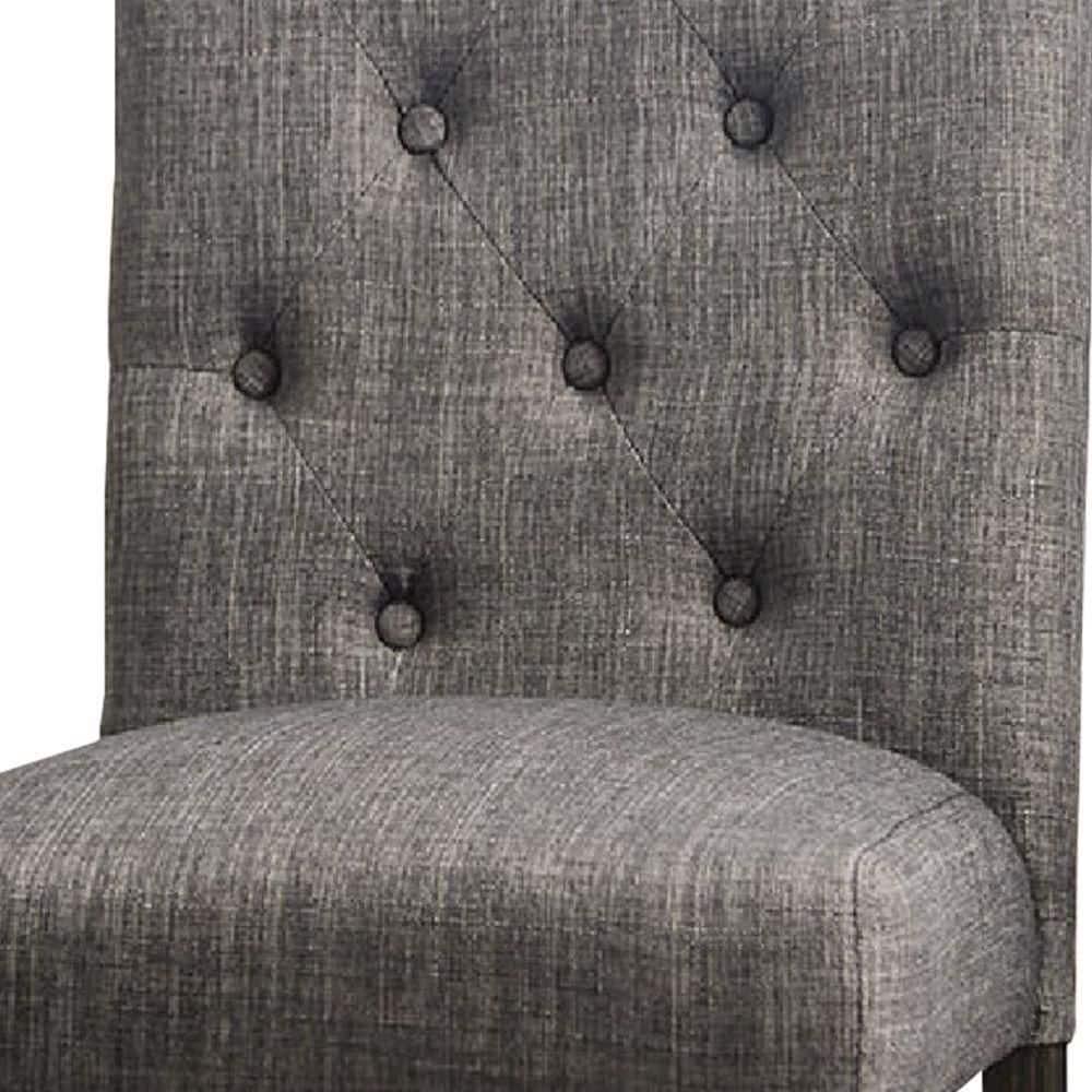 27 Inch Fabric Dining Chair, Button Tufted Rolled Back, Wood, Gray - Saltoro Sherpi