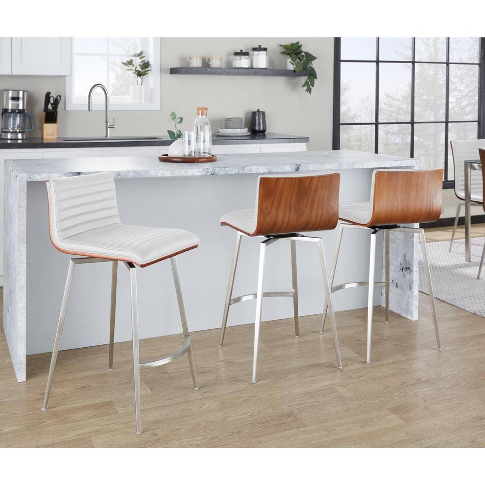 LumiSource Set of 2 Mason Contemporary Swivel Counter Height Barstools White: Faux Leather, Steel Legs, Fixed 24.5" Seat Height