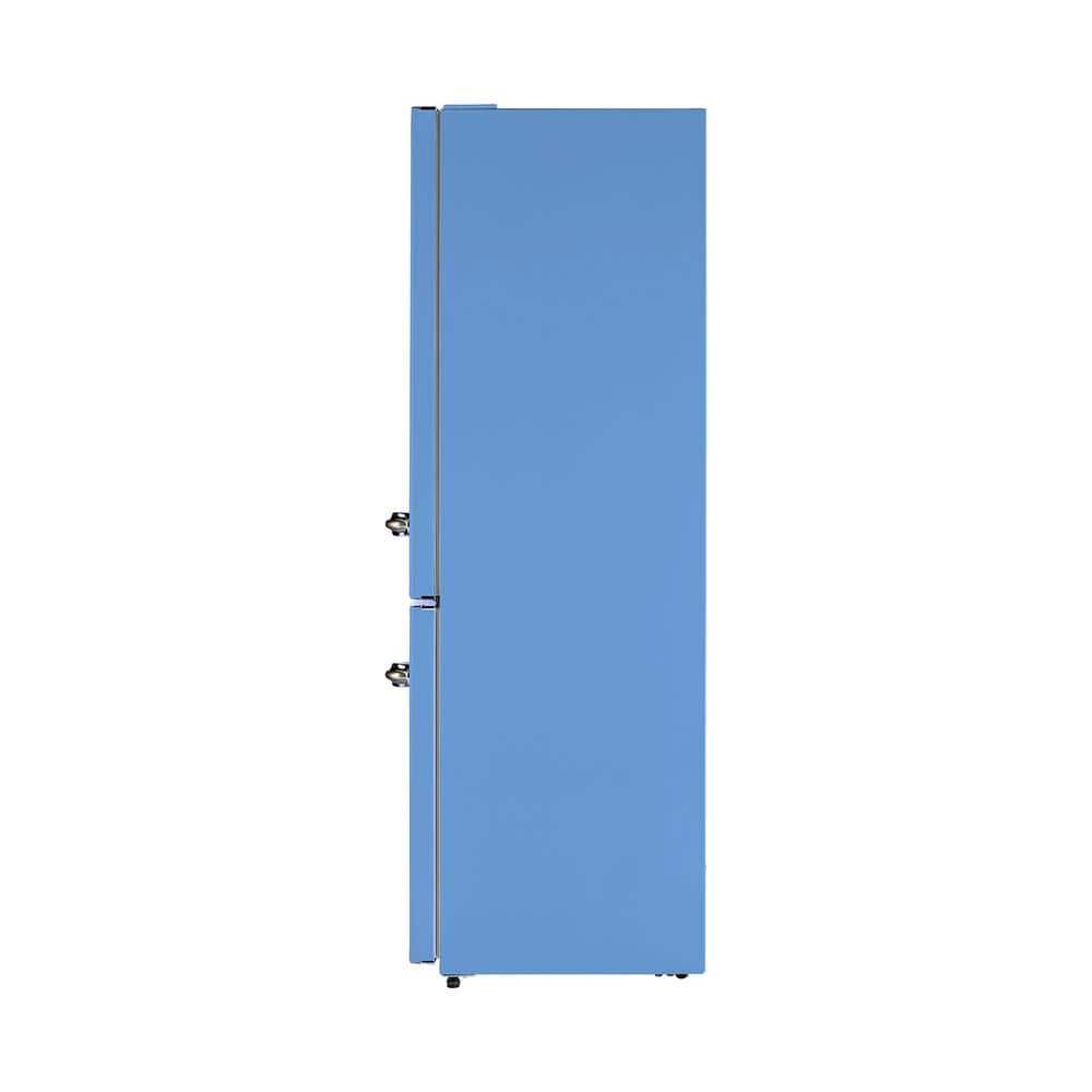 iio 24" 11 Cu Ft Bottom Freezer Retro Refrigerator Fridge for Bedroom, Multiflow 360°, Small Mini Ice Cube Tray, 1 Fruit container, LED Dorm Office Beverage Quiet Compressor, Light Blue (Right Hinge)