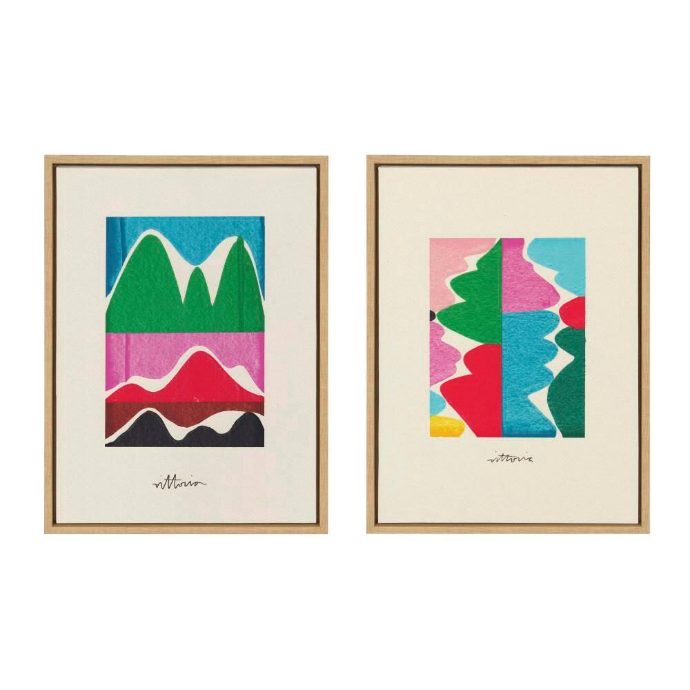 Kate and Laurel Sylvie Beyond Our Wildest Dreams and Remember When People Kissed Framed Canvas Wall Art Set by Amber Vittoria, 2 Piece Set 18x24 Natural, Modern Abstract Colorful Geometric Art Set