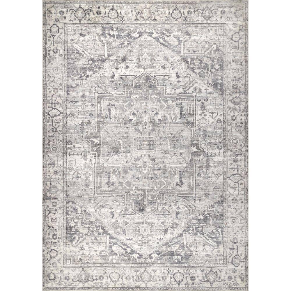 Nuloom 6 Square Machine Washable Rain Haven Vintage Medallion Indoor Area Rug, Grey Non-Slip Backing, Stain Resistant,  BedroomLiving Room, Kitchen