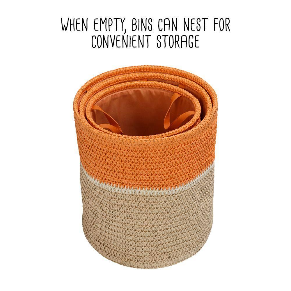 Honey-Can-Do Set of 3 Paper Straw Nesting Baskets with Handles, Orange/Natural