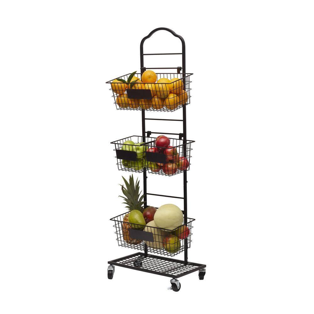 Gourmet Basics by Mikasa Gourmet Basics By Mikasa Mercato Adjustable 2 Or 3 Tier Standing Storage Fruit Basket Rack With Wheels, Black