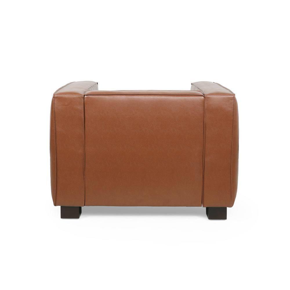 Noble House Denison Faux Leather Club Chair, Cognac Brown and Dark Walnut