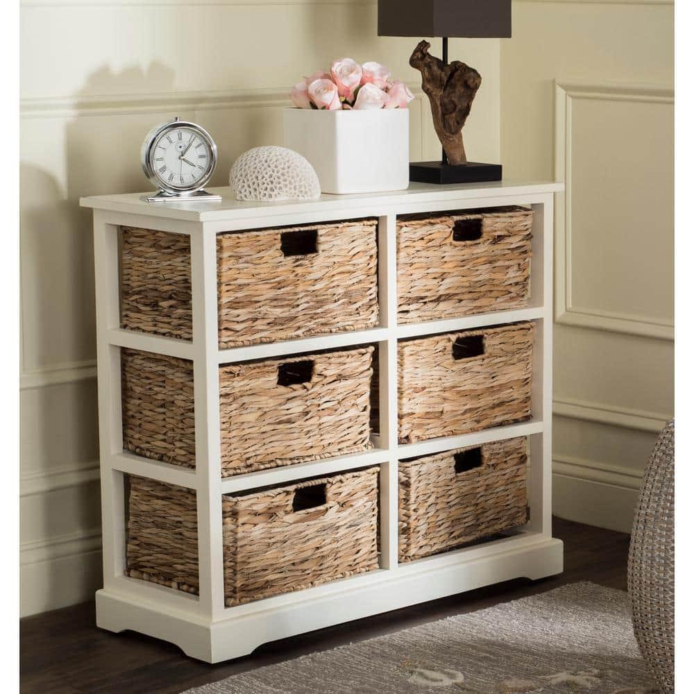 Keenan 6 Wicker Basket Storage Chest - Vintage White - Safavieh.