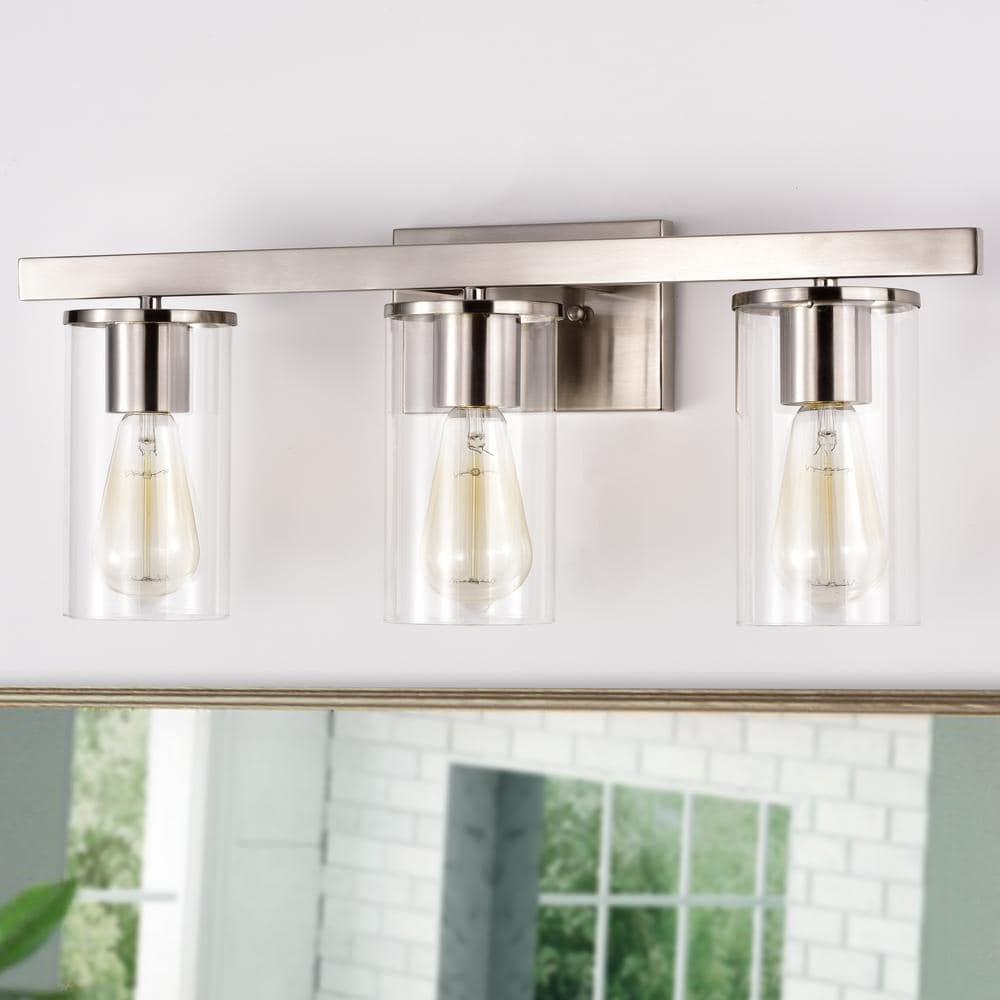 C Cattleya 3-Light Vanity Light with Clear Glass Shades Brushed Nickel Nickel Brushed