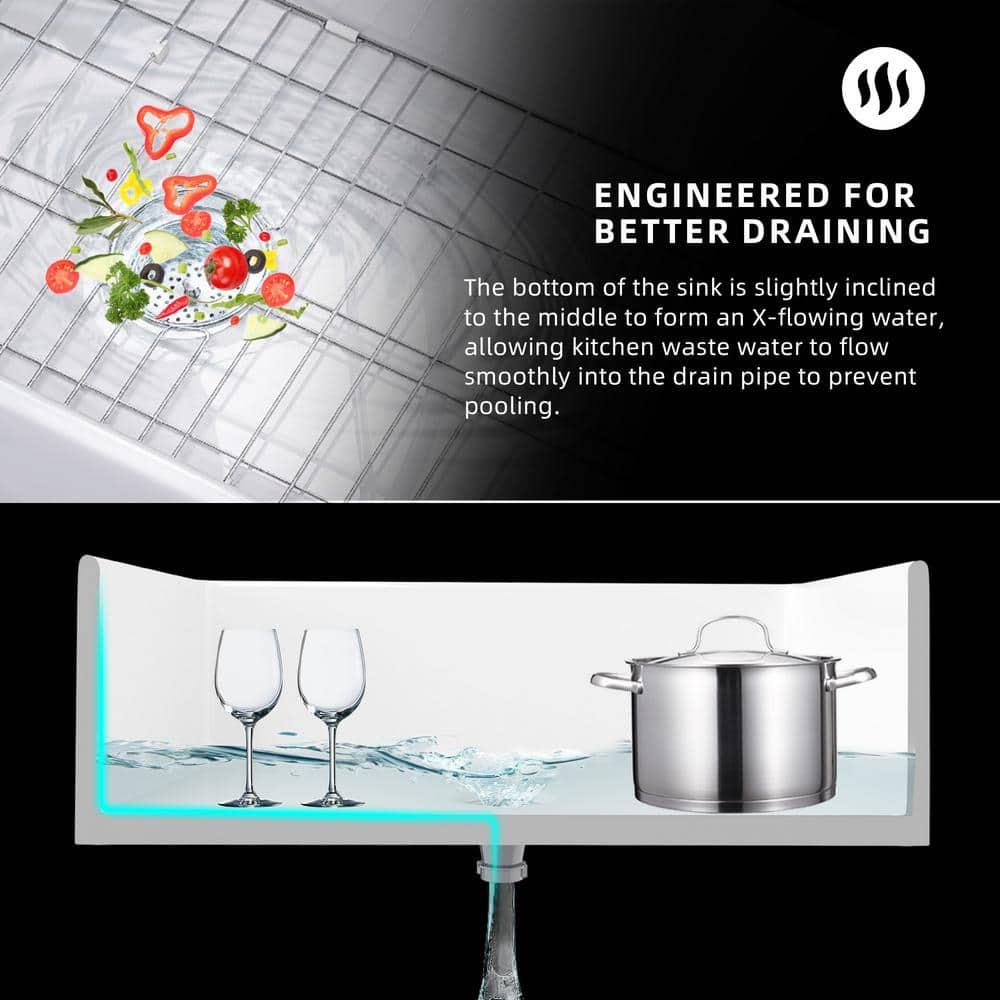 Pure 33 in. Workstation White Kitchen Sink Apron Front Fireclay Farmhouse Sink Single Bowl with Accessory Kit