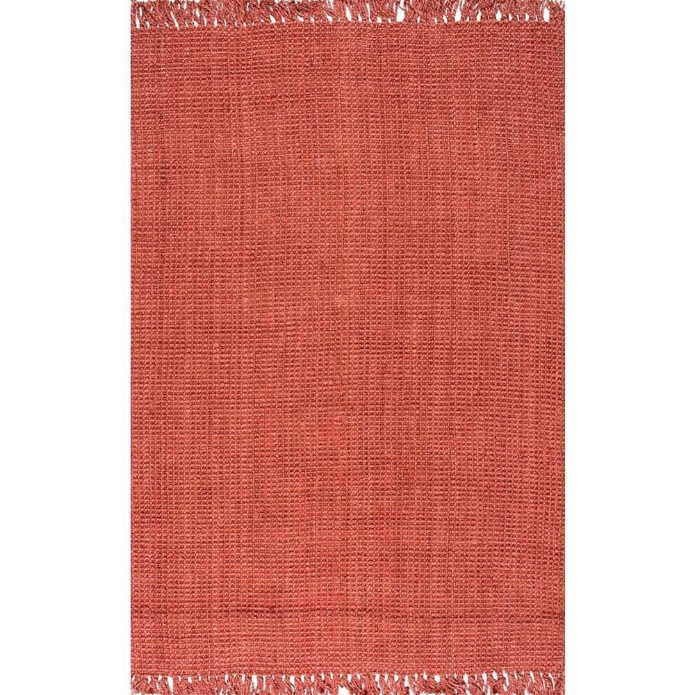 Nuloom 6x9 Daniela Jute Tassel Hand Woven Indoor Area Rug, Brick, Solid Chunky Farmhouse Design, Natural Fiber BedroomLiving Room
