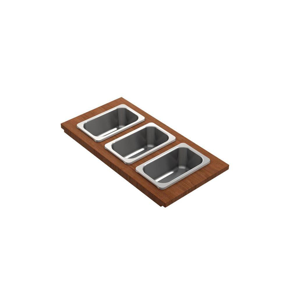 BOCCHI Wood Board With 3 Rectangular Stainless Steel Bowls F/1344, 1348, 1360, 1362, 1504, 1505, 1506 (Short Side Only), 1627, 1628