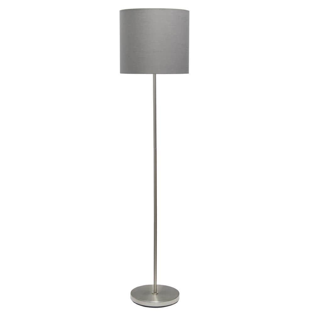 Simple Designs Drum Shade Floor Lamp Gray : Brushed Nickel Finish, Cotton Shade, ETL Listed, Modern Decor