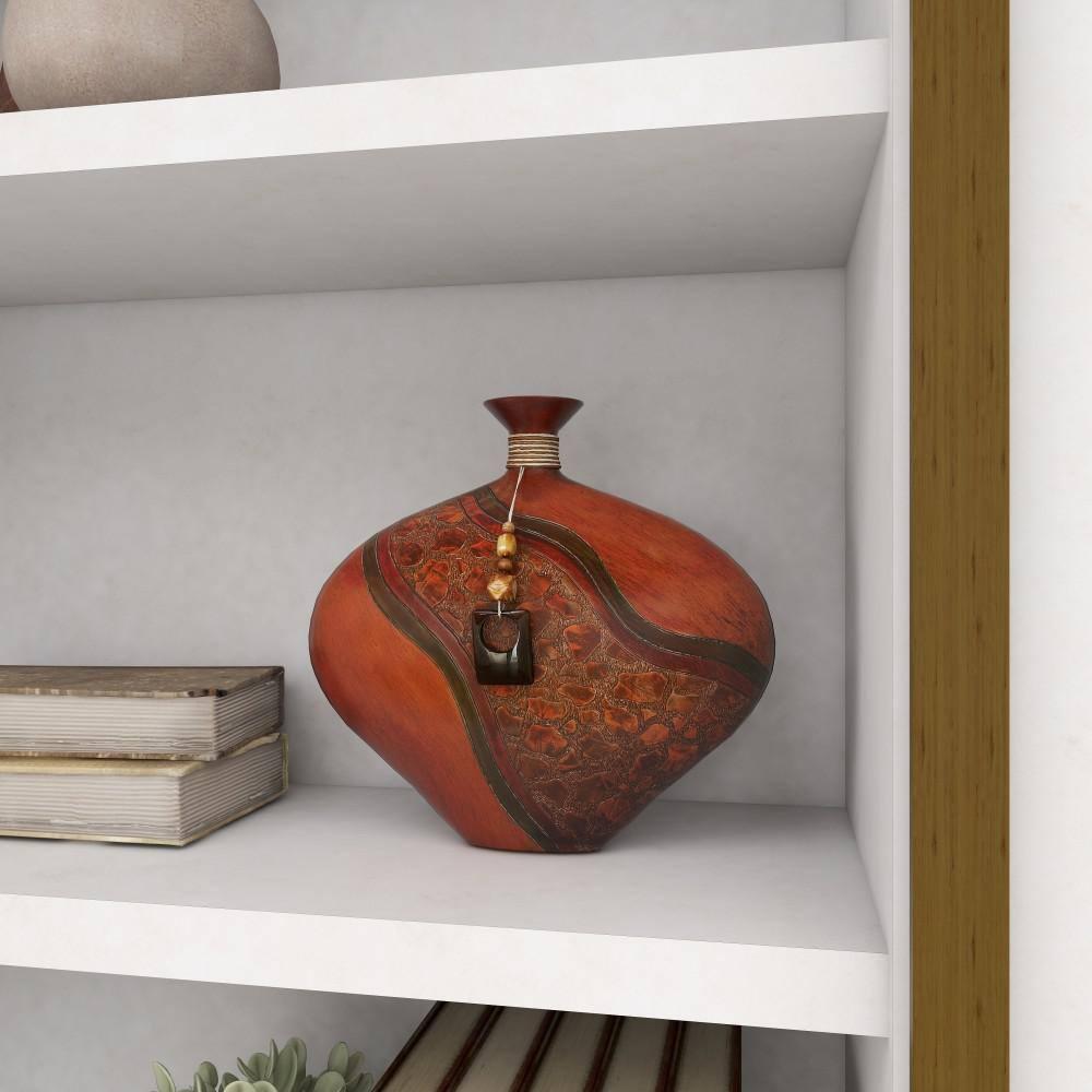 DecMode 14" Brown Polystone Vase with Embossed Details