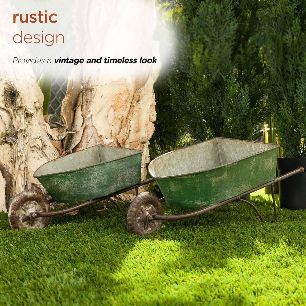 2pk Rustic Iron Wheelbarrow Garden Novelty Planter Green - Alpine Corporation