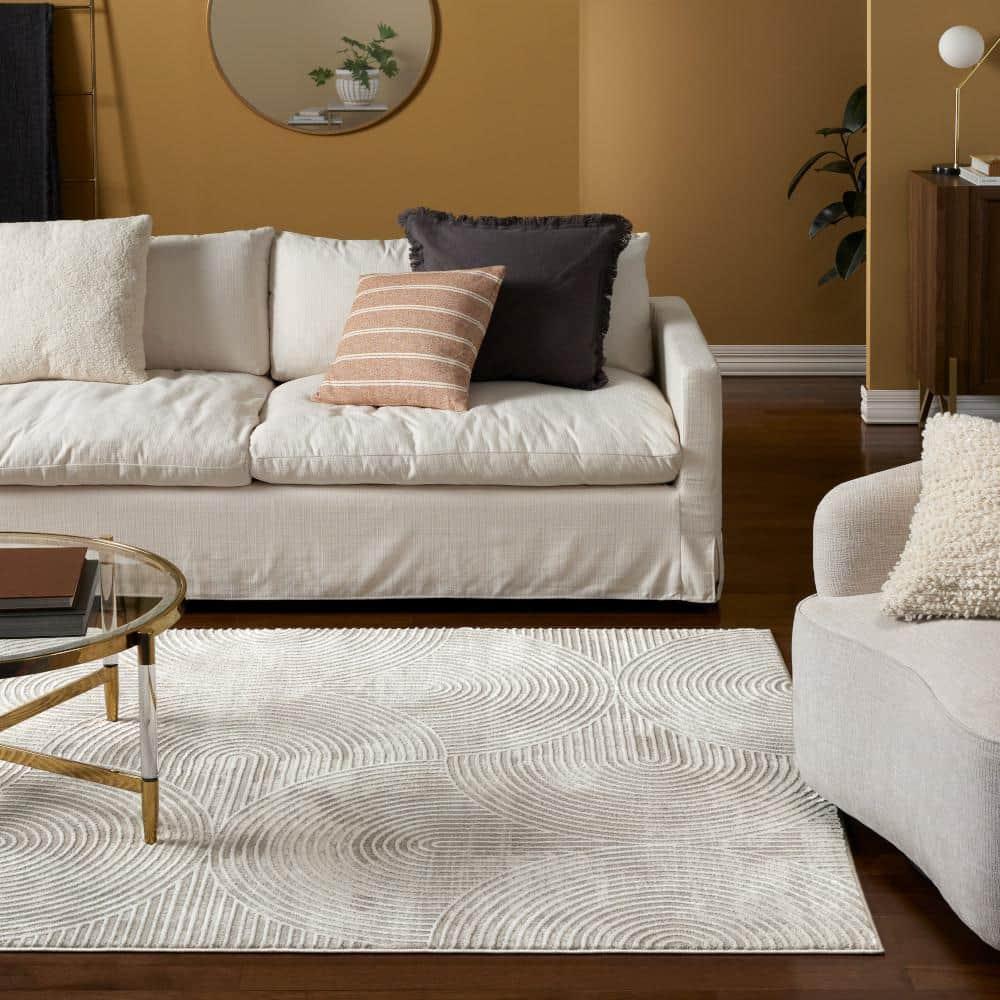 TOWN & COUNTRY Luxe Maya Soft Arches Neutral Indoor Area Rug with High-Low Texture, Ivory/Greige